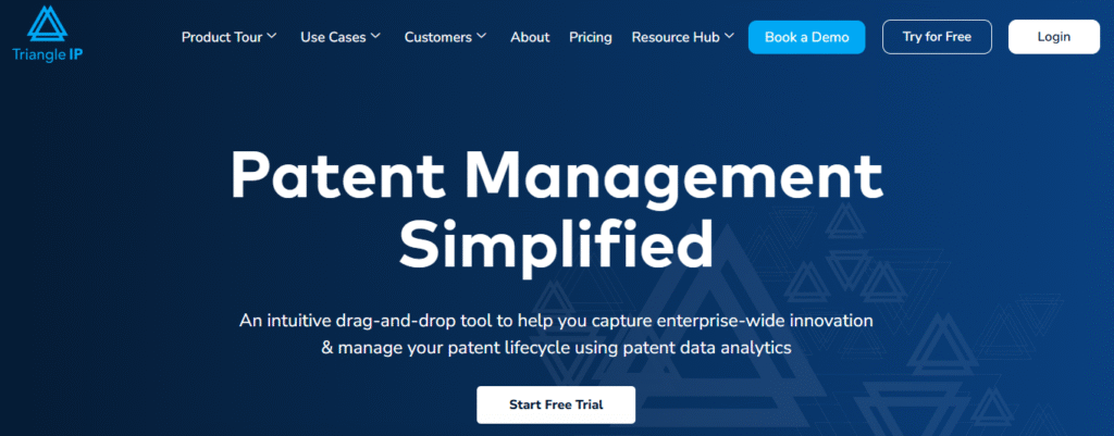 Triangle IP website homepage banner displaying simplified workflows for their intuitive idea and patent management software