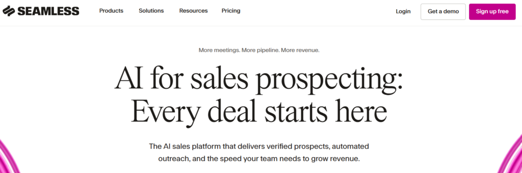 A snapshot of Seamless's landing page