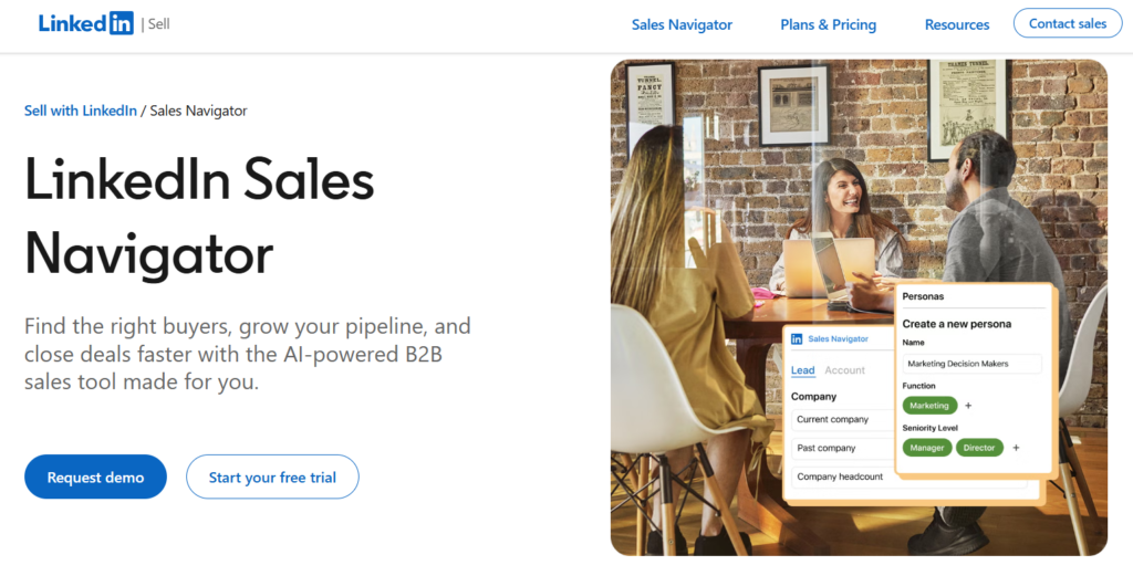 A snapshot of LinkedIn Sales Navigator's landing page