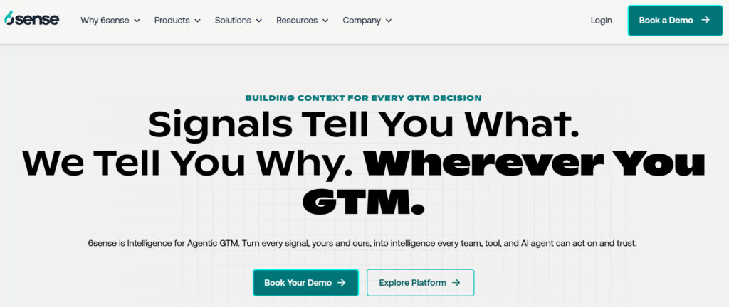 A snapshot of 6sense's landing page