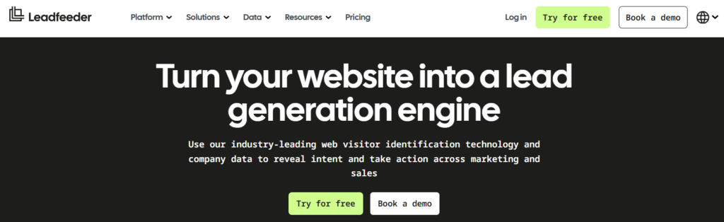 A snapshot of Leadfeeder's landing page
