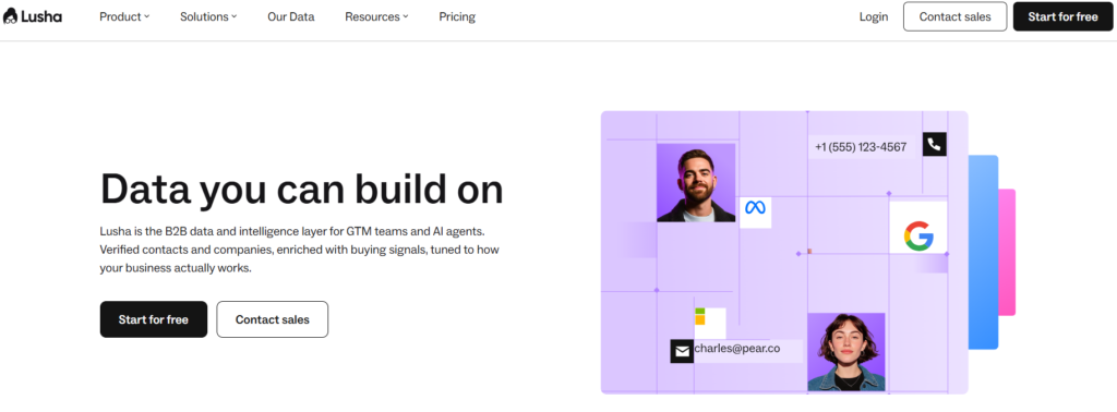 A snapshot of Lusha's landing page