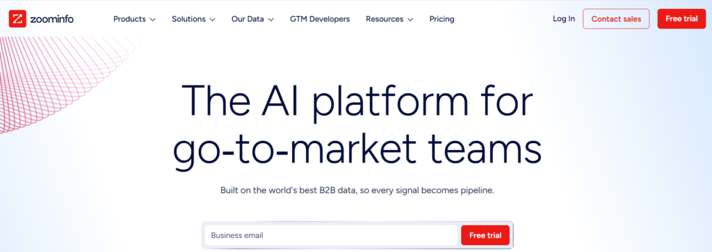A snapshot of Zoominfo's landing page