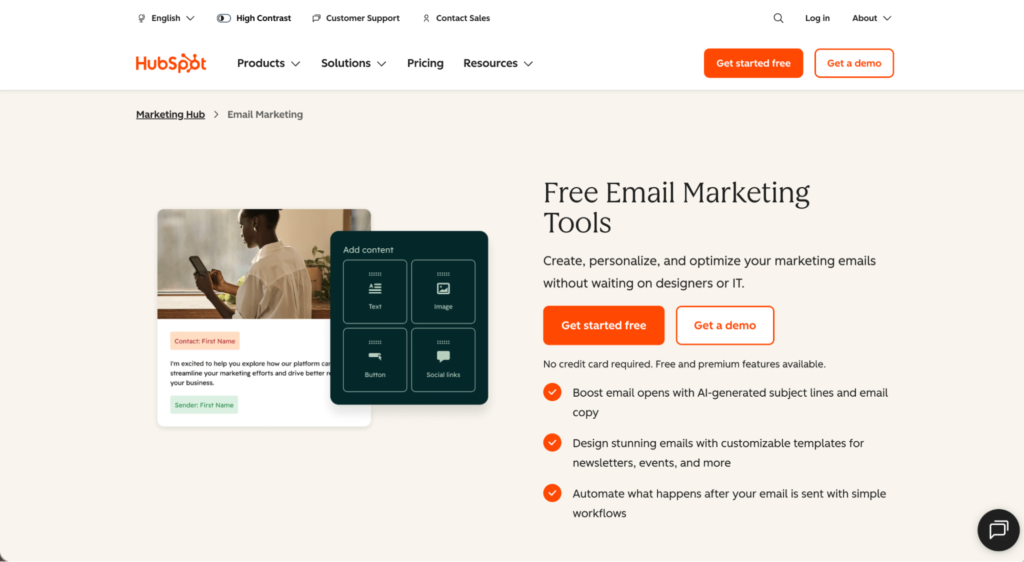 HubSpot Marketing Hub – Best for B2B Teams Using CRM Data to Personalize Email